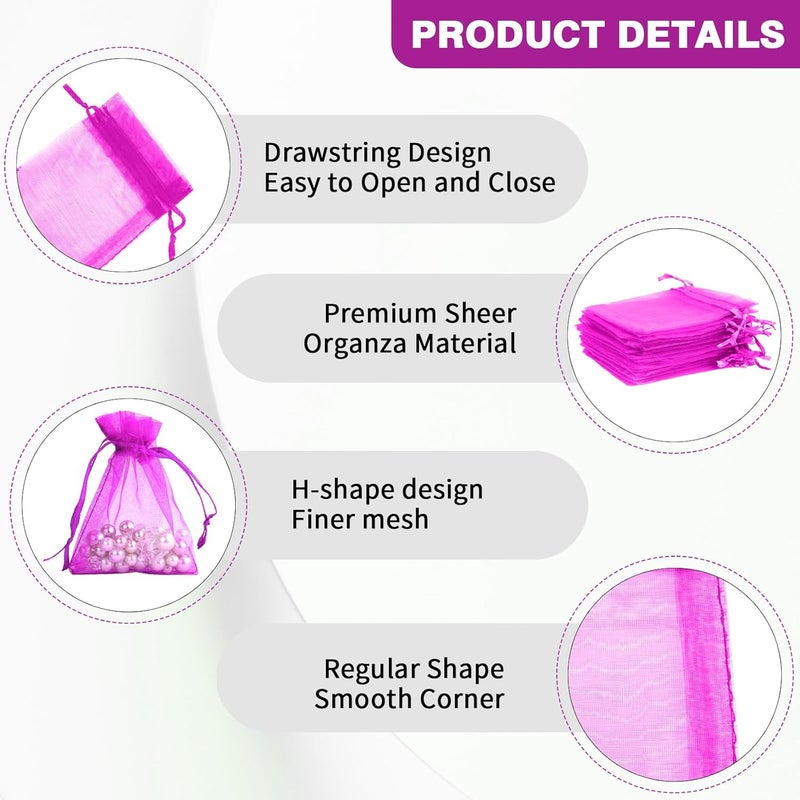 BOEIAC Organza Bags - 50 Mini Rose Gold Mesh Wedding & Party Favor Bags with Drawstring - 4 x 6 Inch, Jewelry, Candy - Image 4